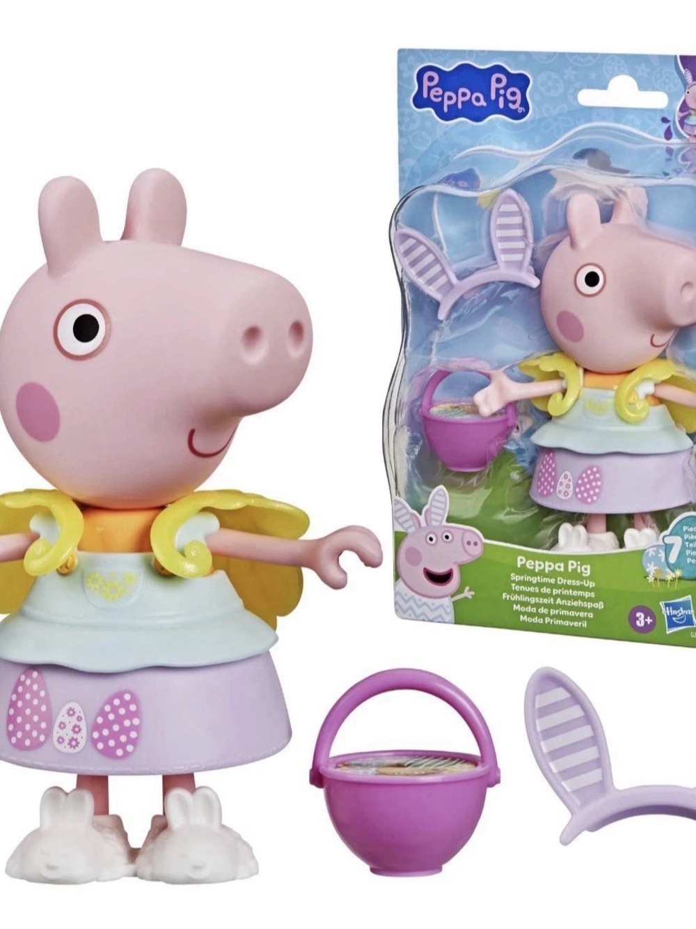 Peppa Pig Pink Dress-Up Figure with Bunny Slippers and Purple Basket